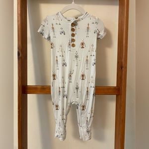 Posh Peanut short sleeve Henley romper in Charlie Robot